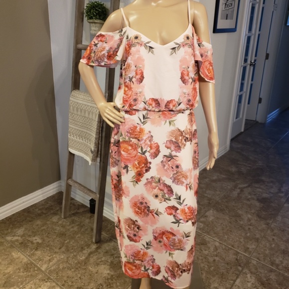 Oasis Spring Floral Print Cold Shoulder Pink Dress - Picture 3 of 3